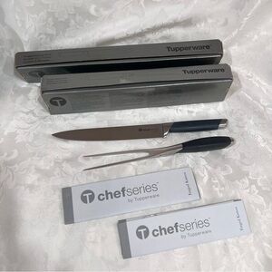NEW (NIB)Tupperware Chef Series Carving Knife & Fork Set, Forged Stainless Steel